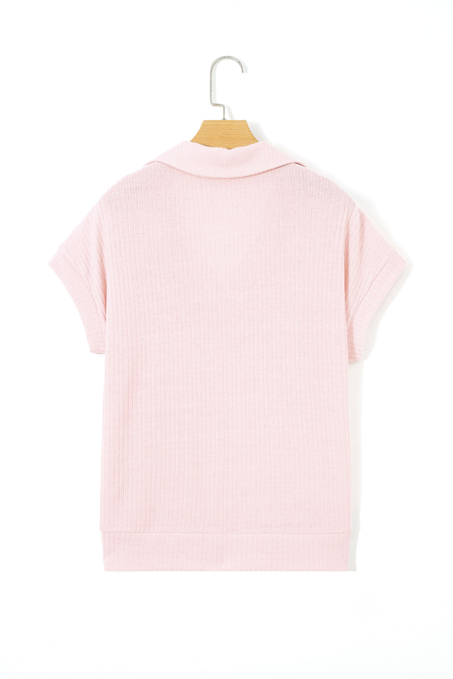 Light Pink Collared V Neck Ribbed Tee - loveforevers