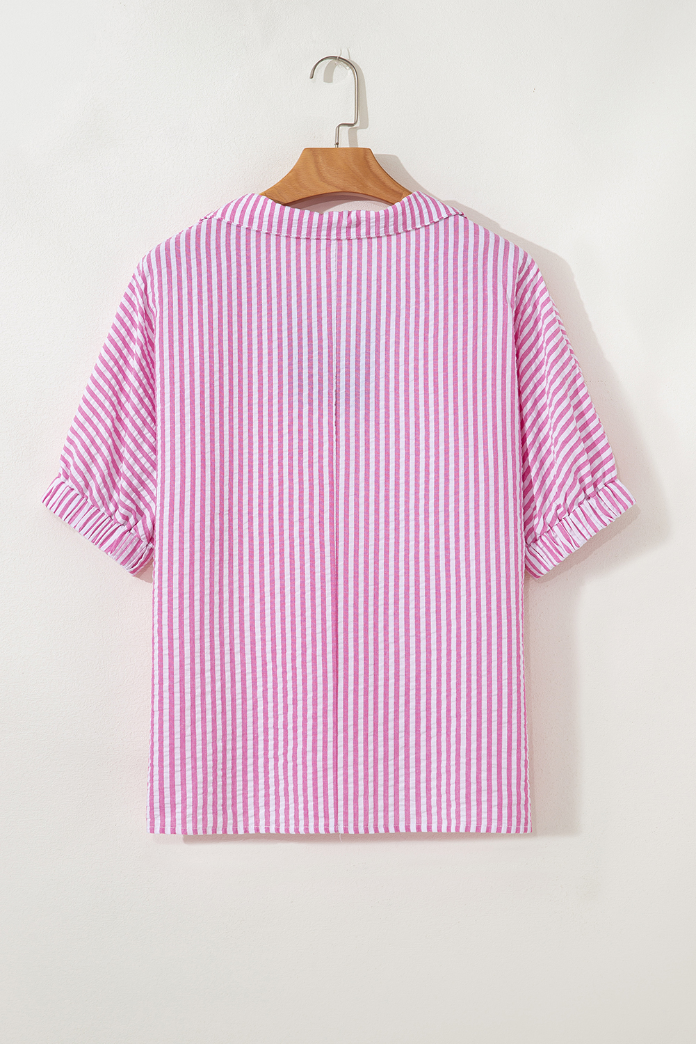 Sachet Pink Striped Print Contrast Split Neck Dolman Sleeve Blouse - loveforevers