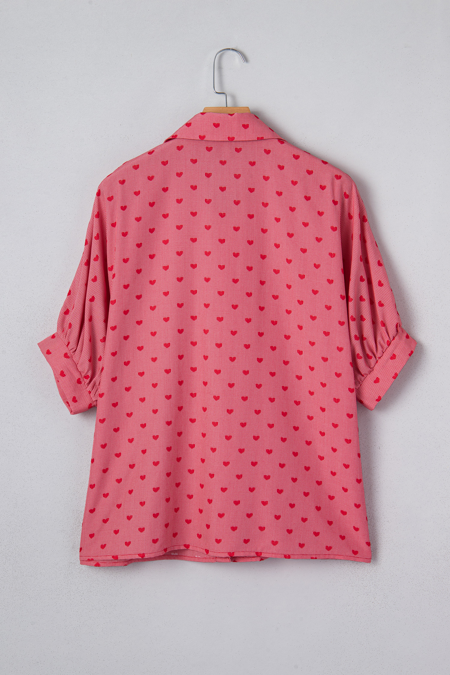 Red Heart Shape Print Half Sleeve Loose Valentine Shirt - loveforevers