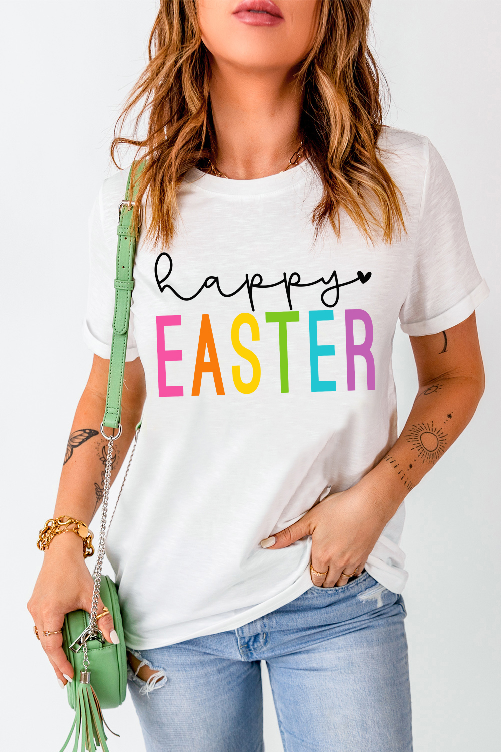 White Rabbit Bow Knot Print Crew Neck T Shirt - loveforevers