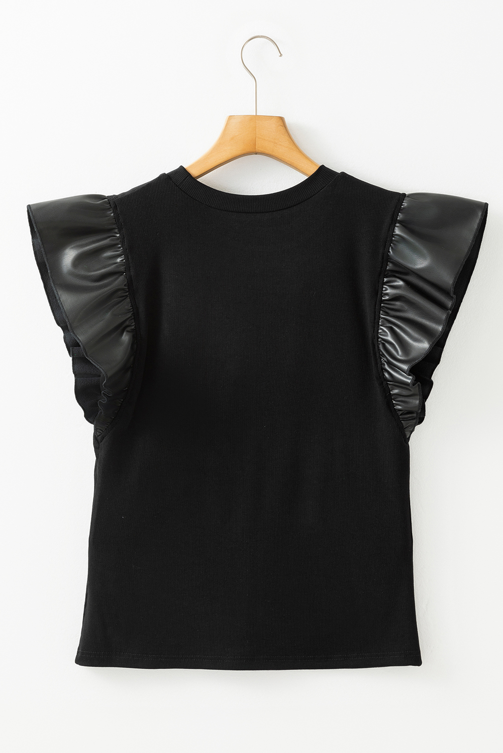 Black GAME DAY Checkered Letter Graphic Leatherette Ruffle Sleeve Top - loveforevers