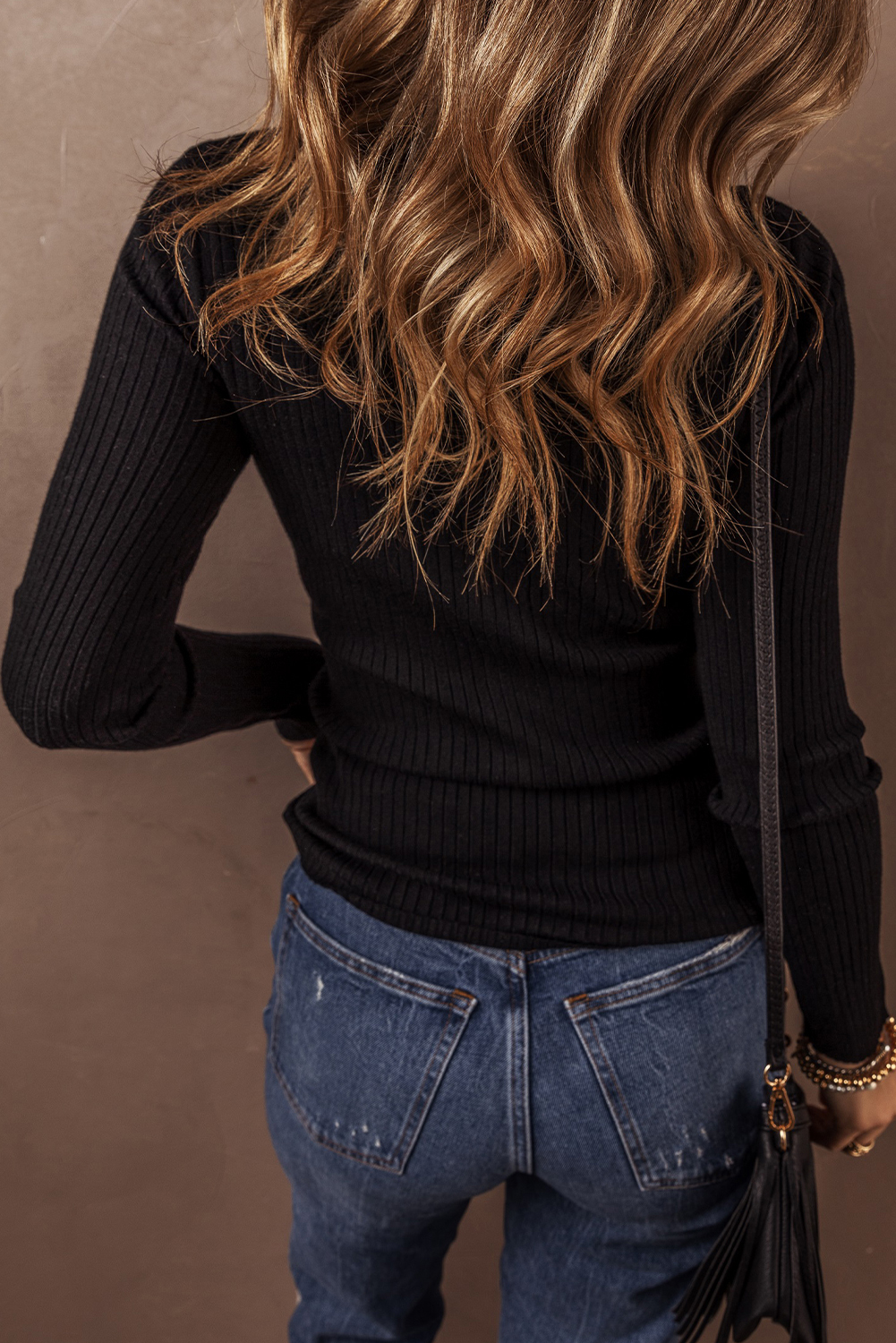 Black Ribbed Knit Collared Slim Fit Sweater Cardigan - loveforevers