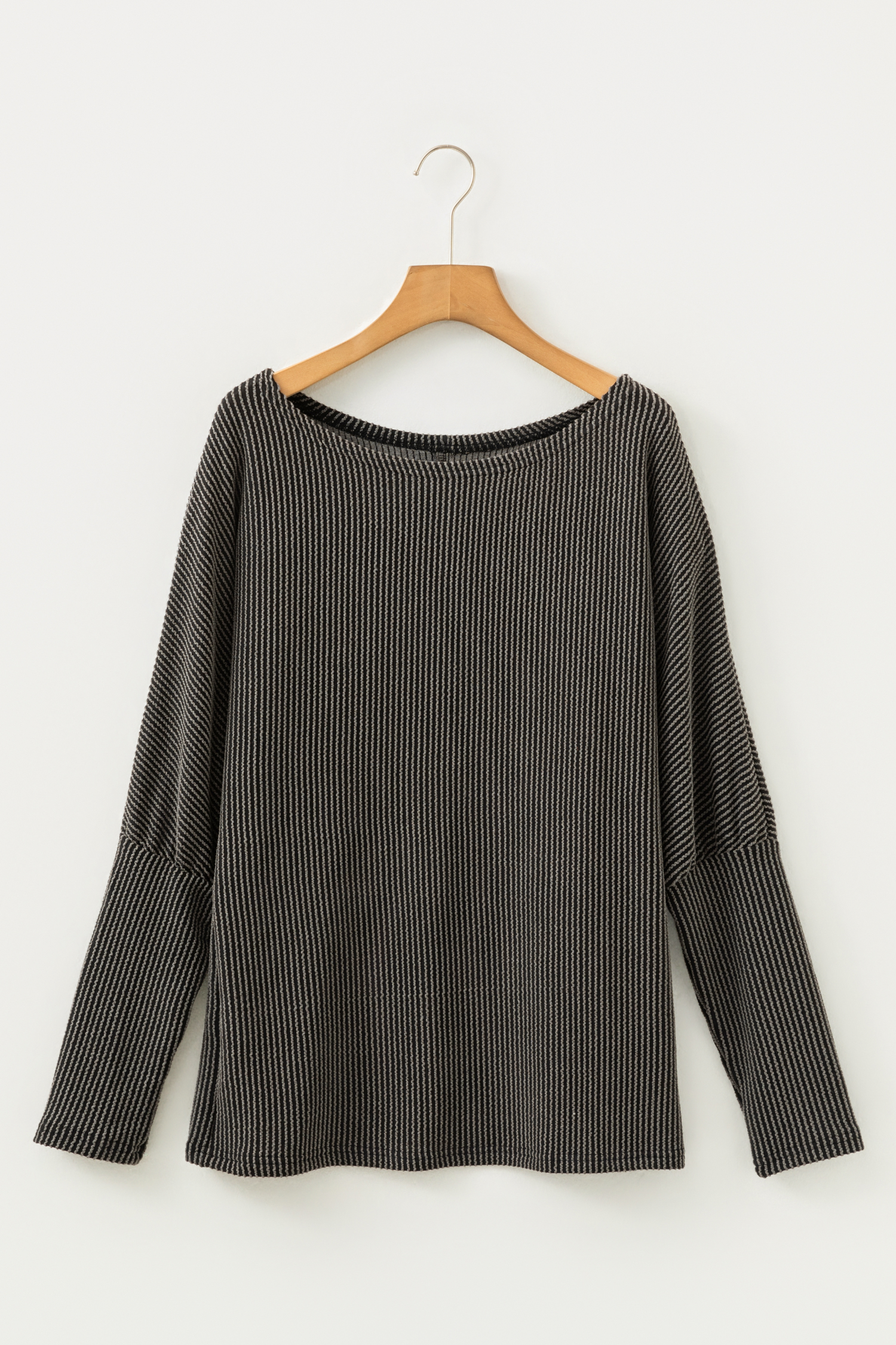 Carbon Grey Twisted Ribbed Dolman Long Sleeve Top - loveforevers