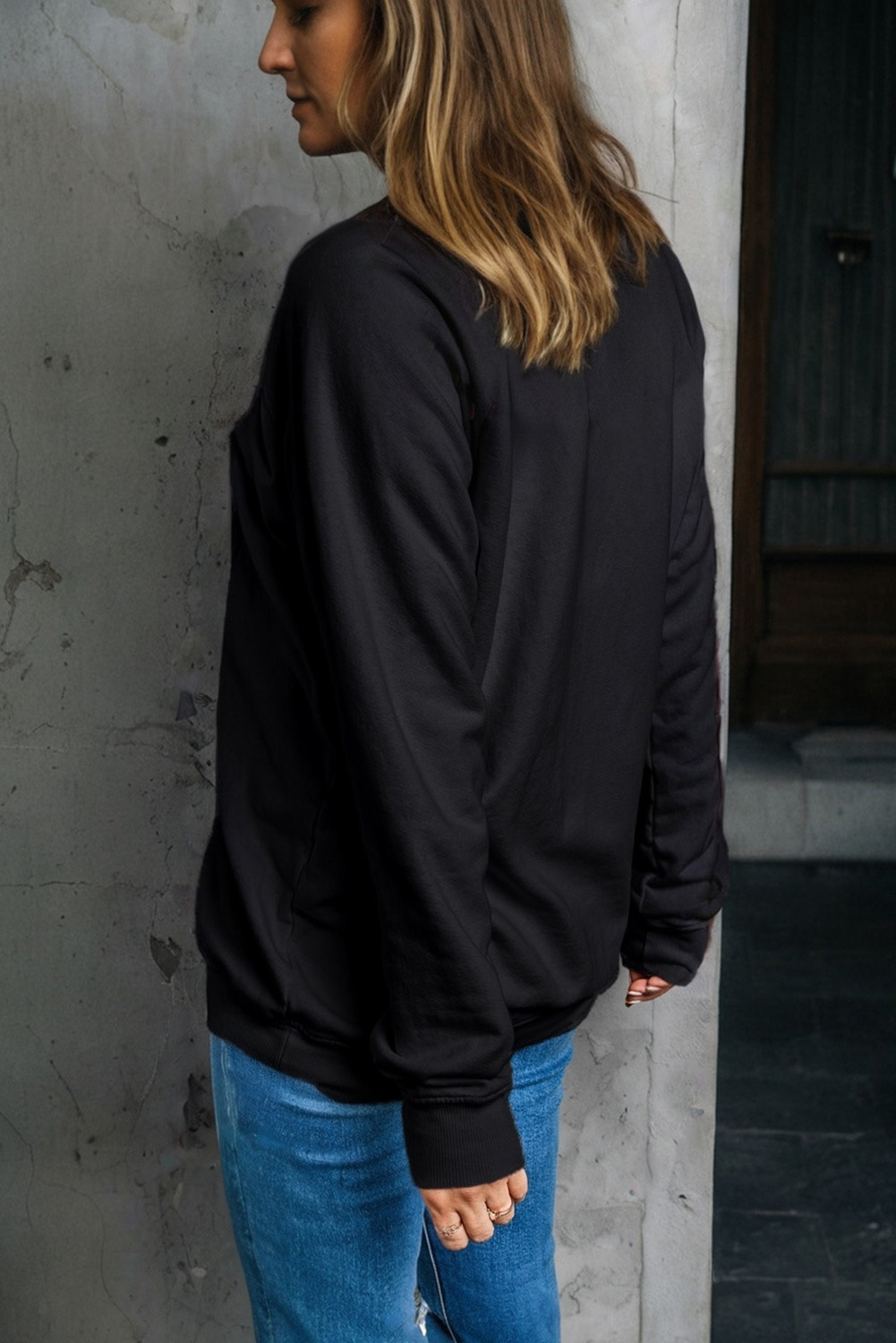 Black Spooky Season Halloween Ghost Printed Drop Shoulder Sweatshirt - loveforevers