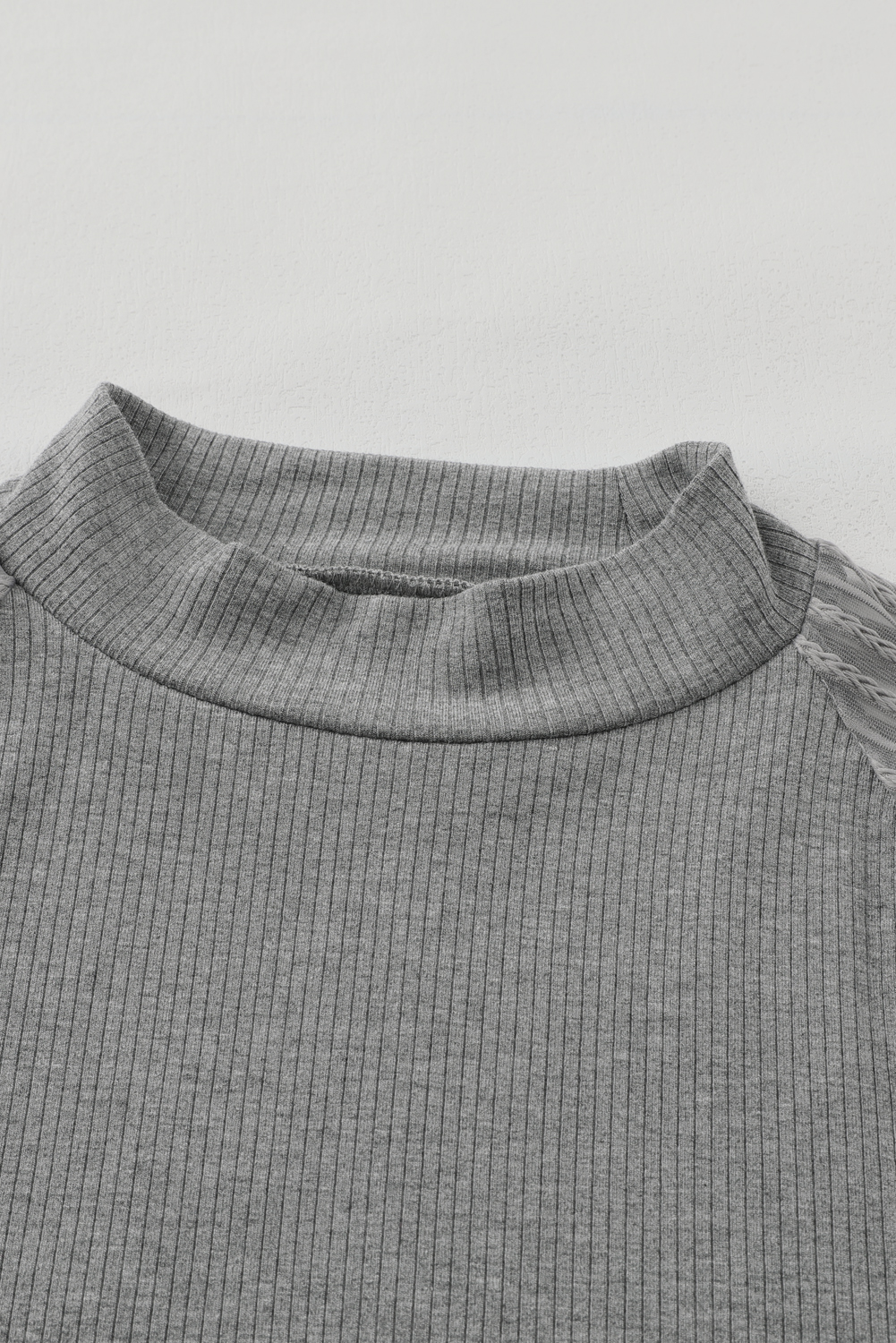 Gray Striped Mesh Long Sleeve Crewneck Ribbed Top - loveforevers