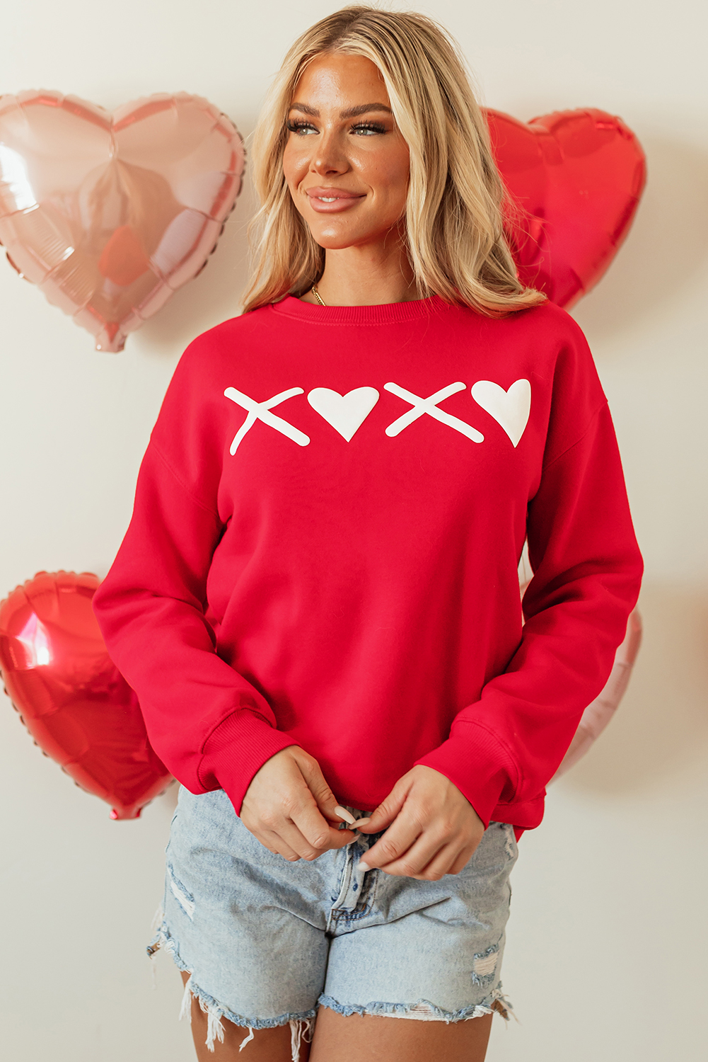 Pink LOVER Puff Print Drop Shoulder Pullover Sweatshirt - loveforevers