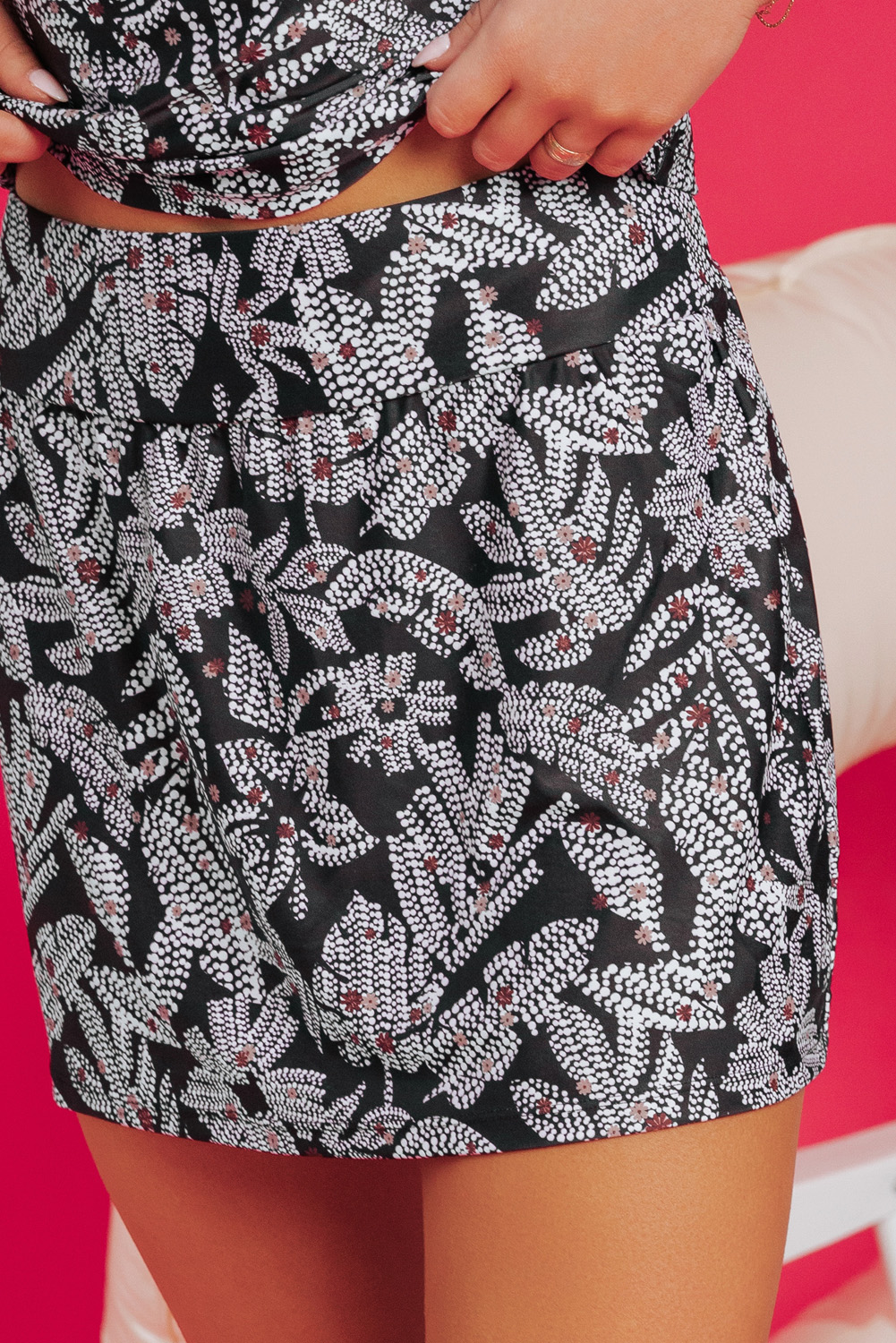 Black Abstract Printed Buckle Crossed Straps Skirted Tankini 2pcs Swimsuit - loveforevers