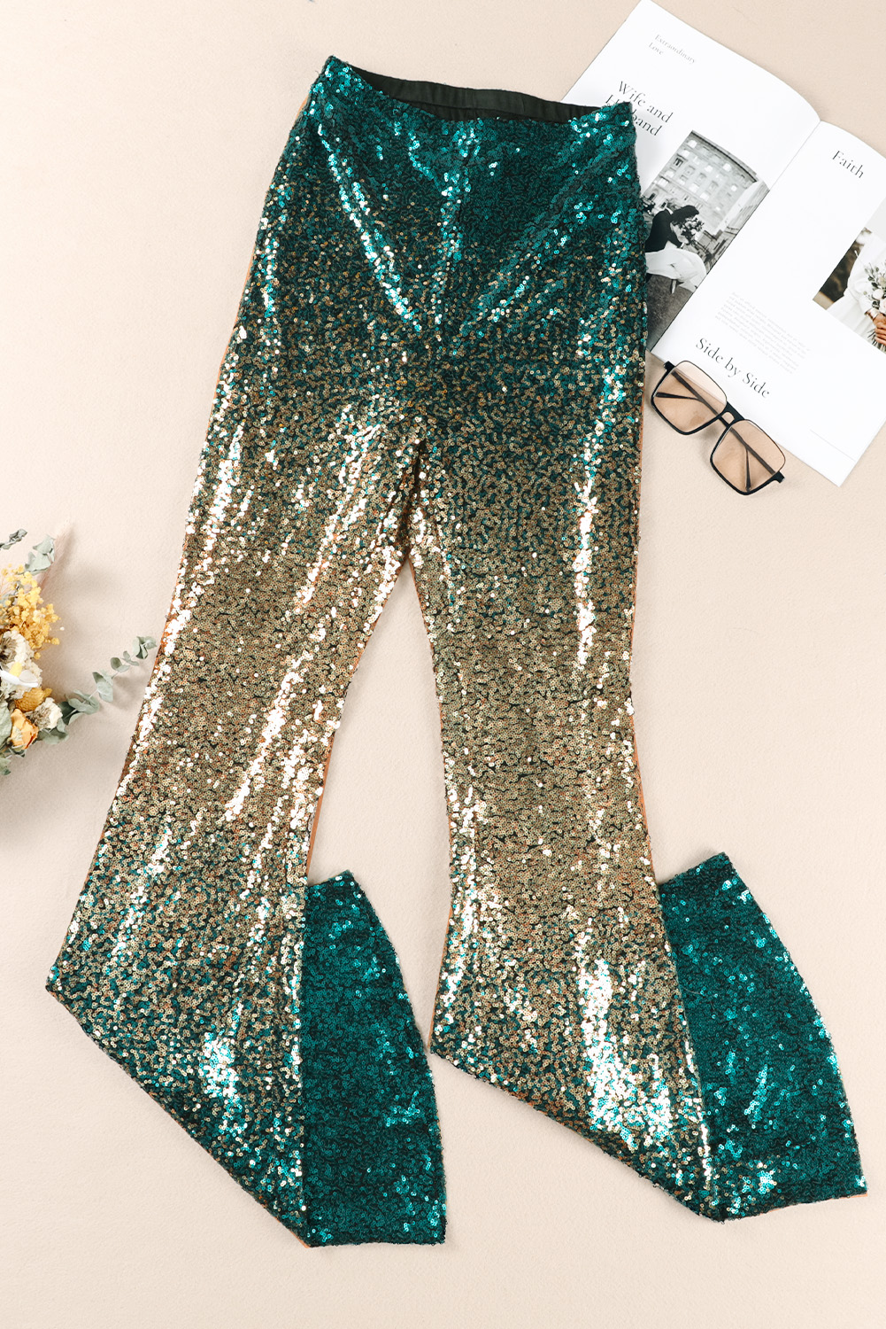 Green Black&Gold Gradient Sequined Pants - loveforevers