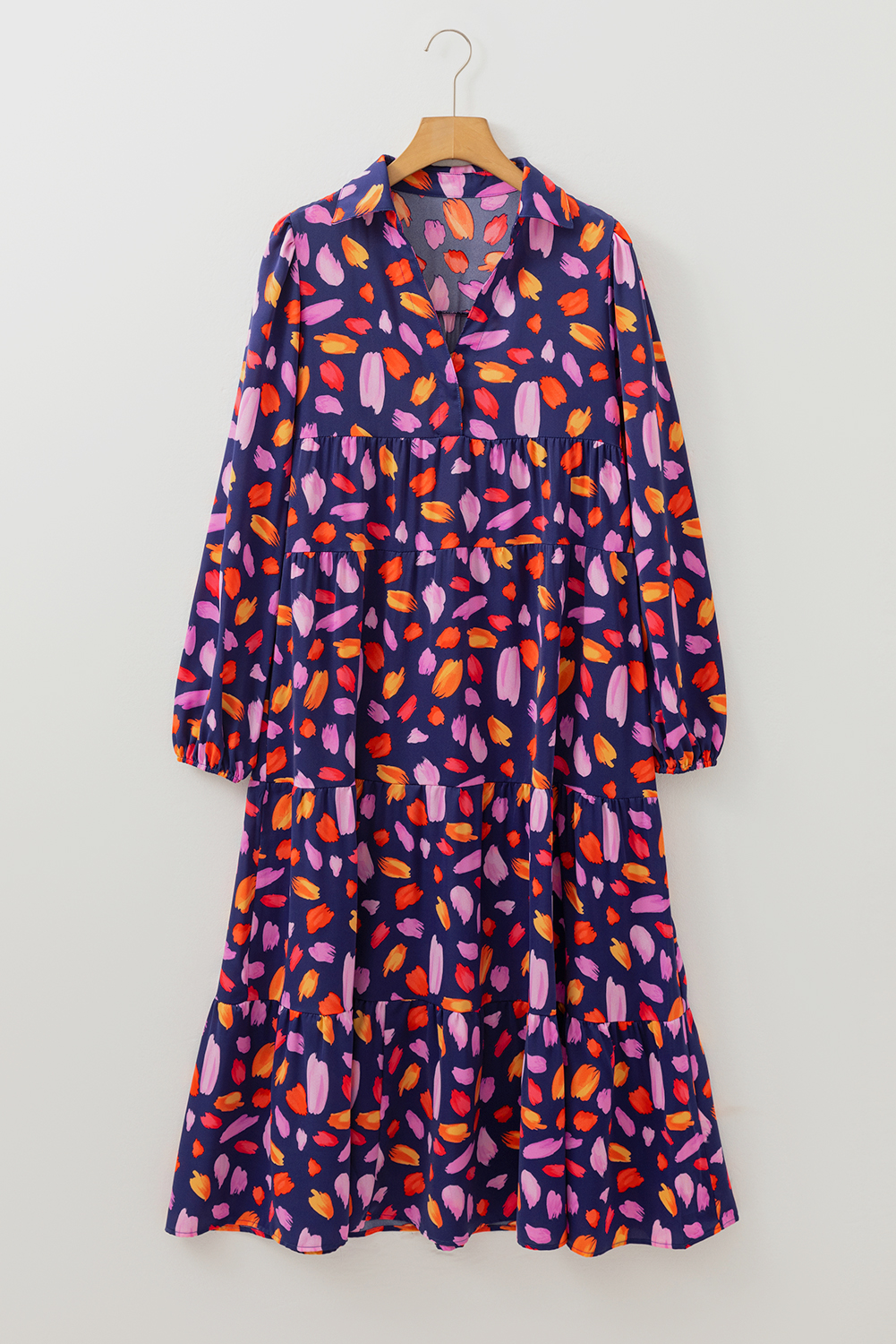 Purple Collared Tiered Flowy Long Dress - loveforevers