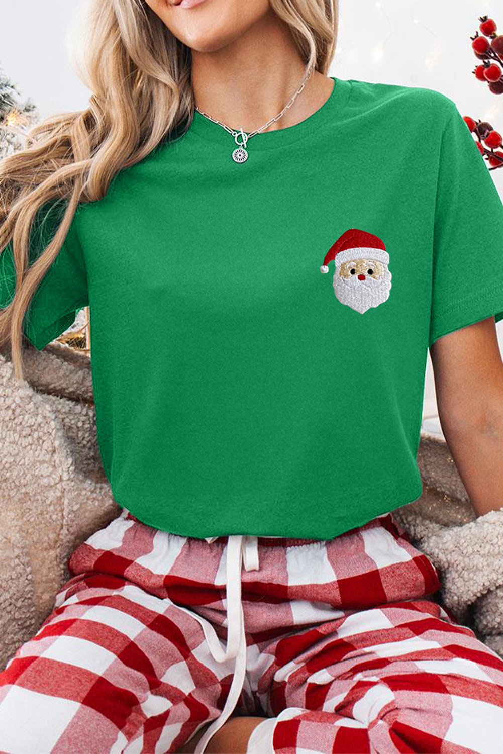 Bright Green Santa Clause Embroidered T Shirt - loveforevers