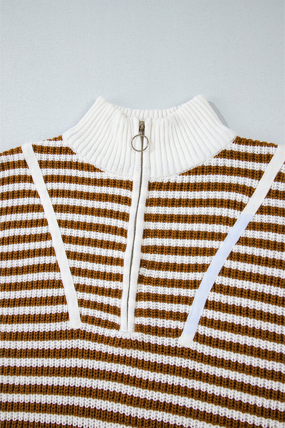 Black Stripe Zip up Collar Drop Shoulder Sweater - loveforevers