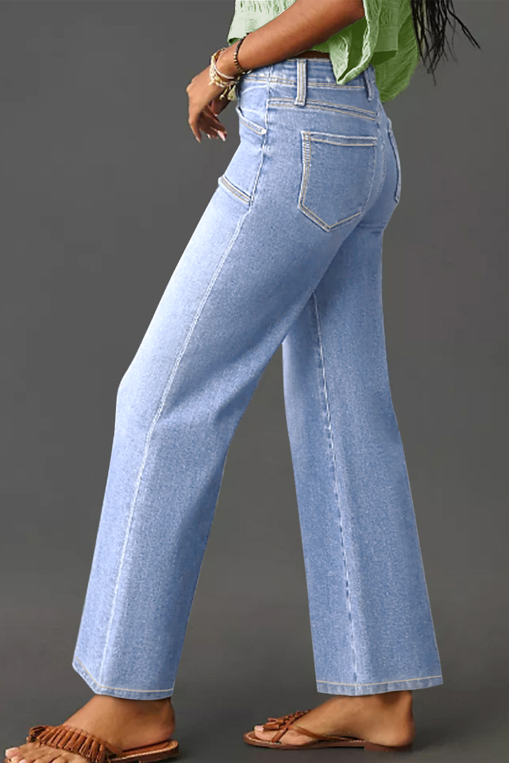 Beau Blue Loose Straight Leg Cropped High Waist Jeans - loveforevers