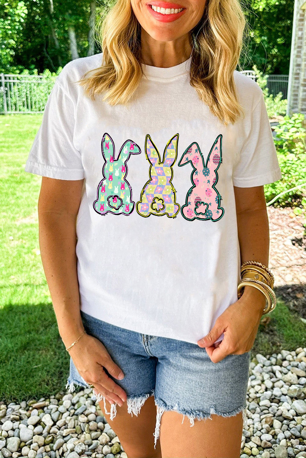 White Easter Bunny Graphic Crewneck Tee - loveforevers