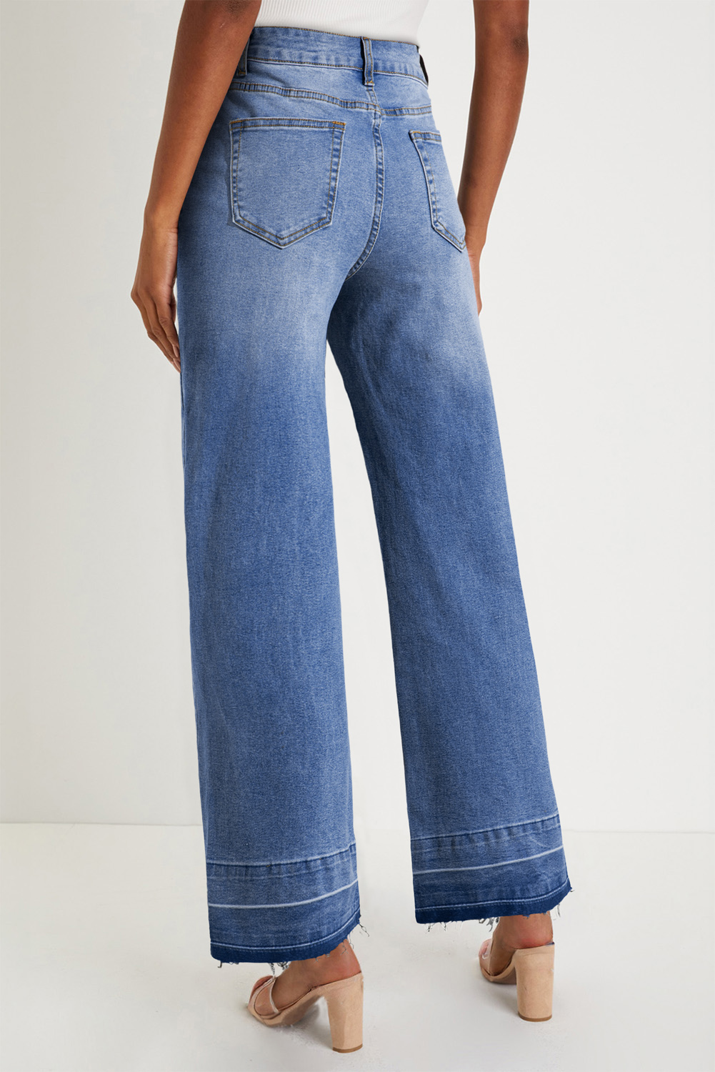 Real Teal Raw Hem Unique Cuffs Straight High Rise Loose Jeans - loveforevers