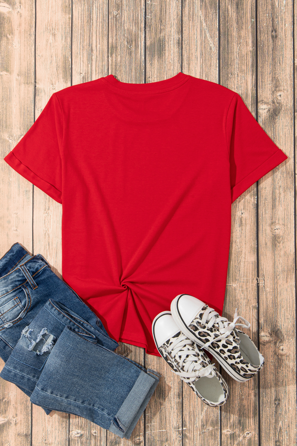 Red Rugby Bowknot Graphic Crew Neck Tee - loveforevers