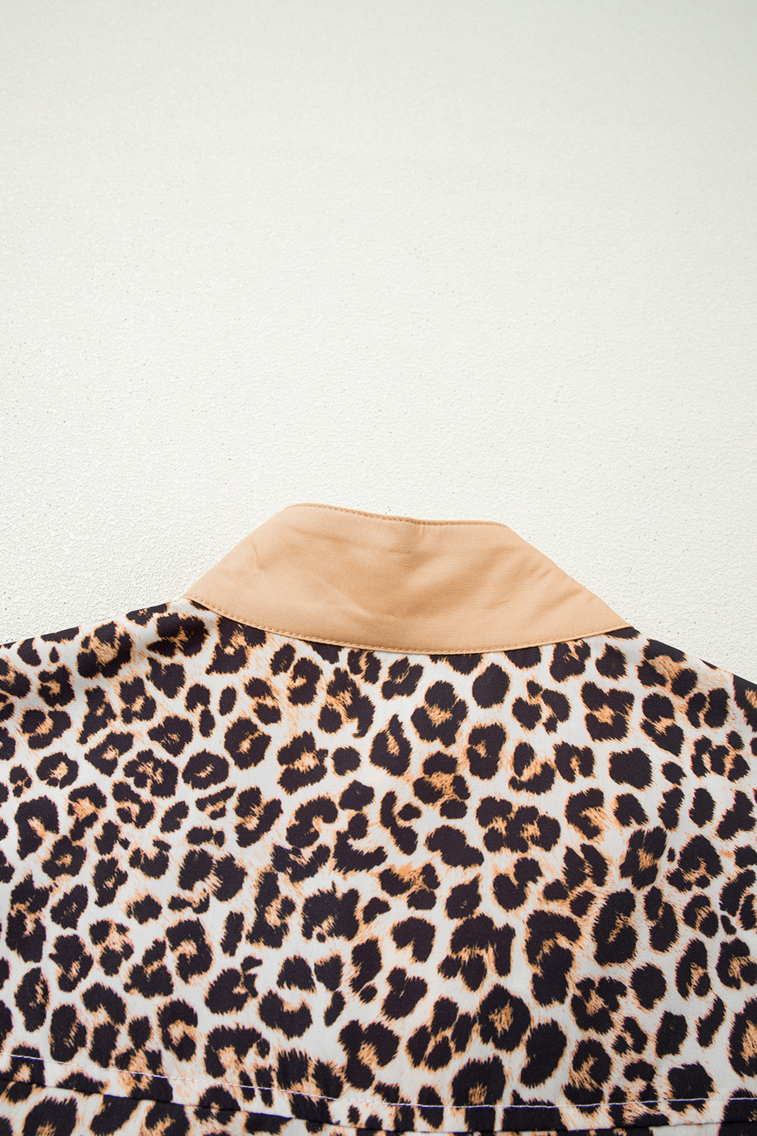 Multicolour Button Striped Collar Leopard Print Long Sleeve Flared Dress - loveforevers