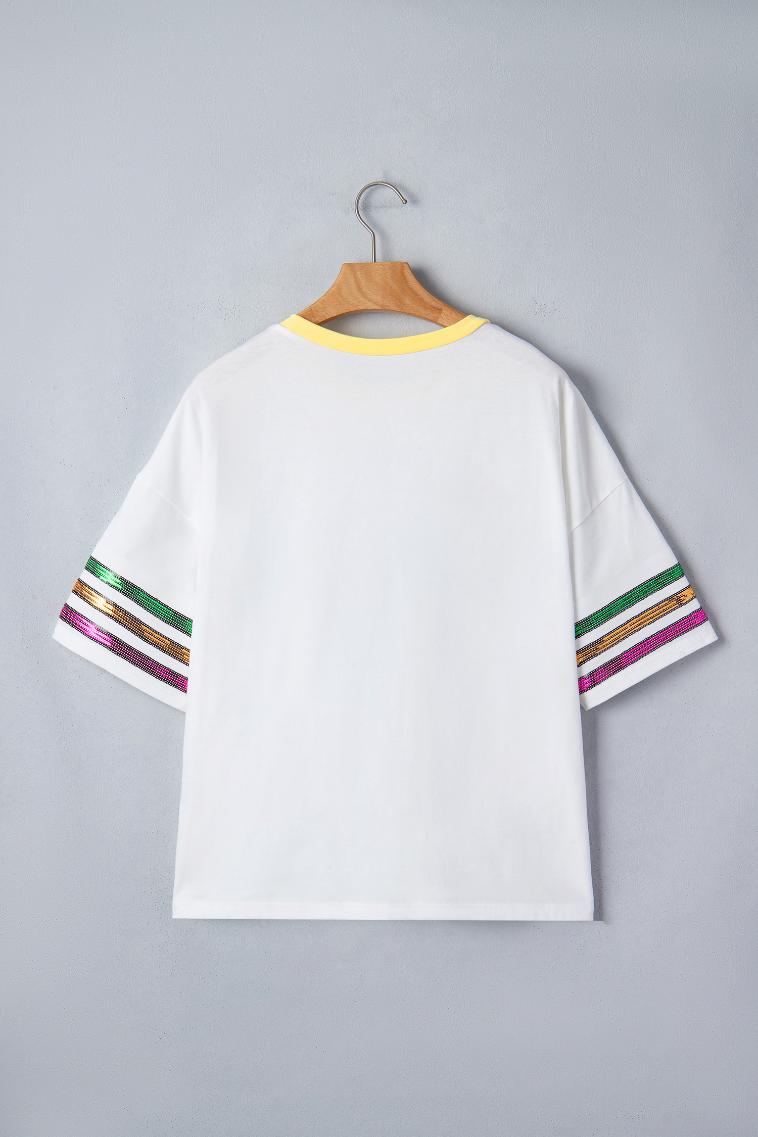 White Sequin Fleur de Lis Mardi Gras Varsity T Shirt - loveforevers