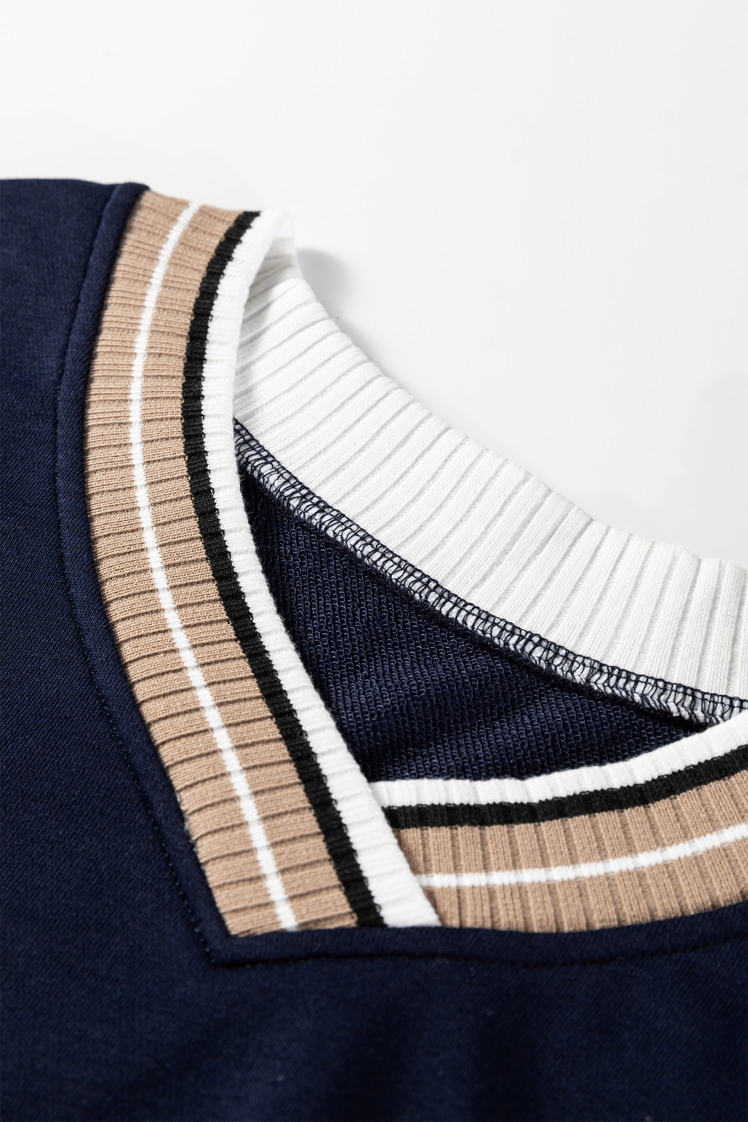 Gray Varsity Contrast Striped Trim V Neck Sweatshirt - loveforevers