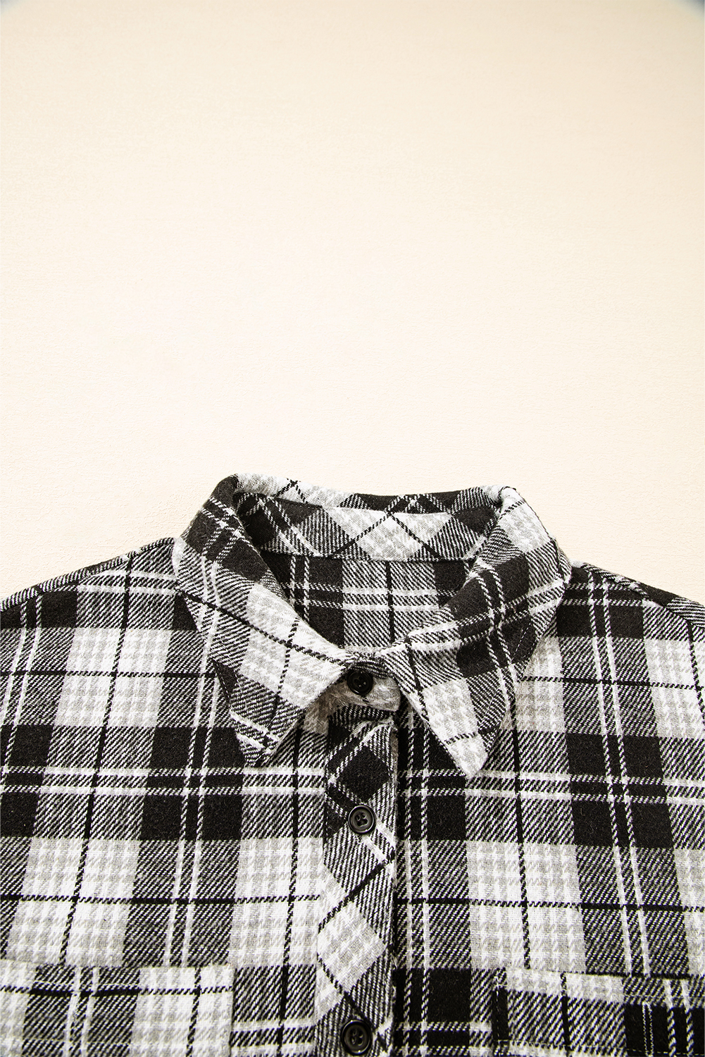 Black Plaid Print Chest Pockets Buttoned Shirt - loveforevers