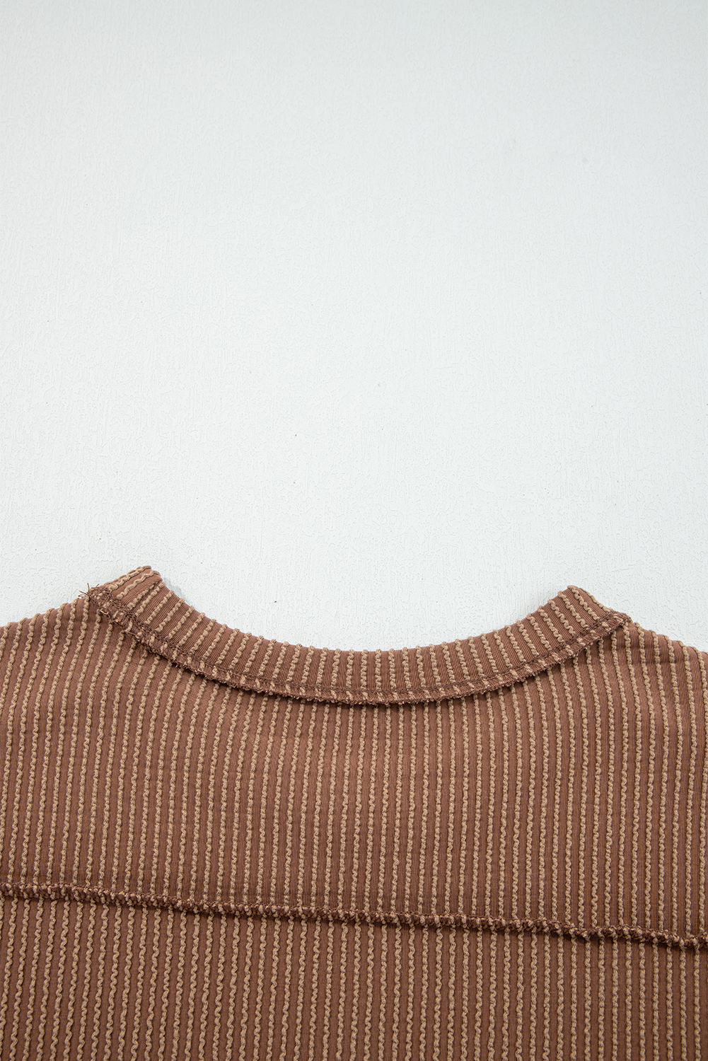 Dark Khaki Twist Ribbed Exposed Seam Detail Long Sleeve Loose Top - loveforevers