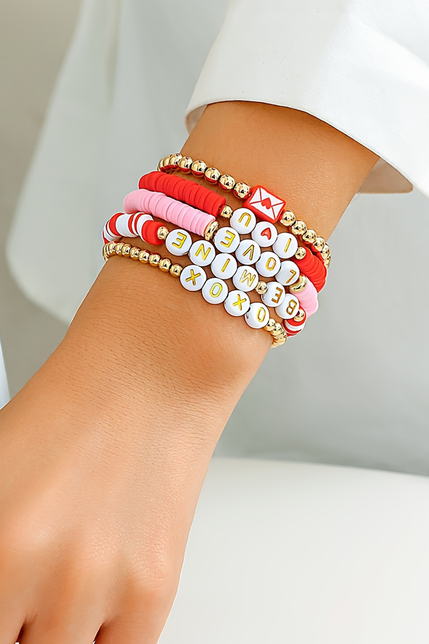 Gold Valentines Love Slogan Multilayer 5pcs Bracelet Set - loveforevers