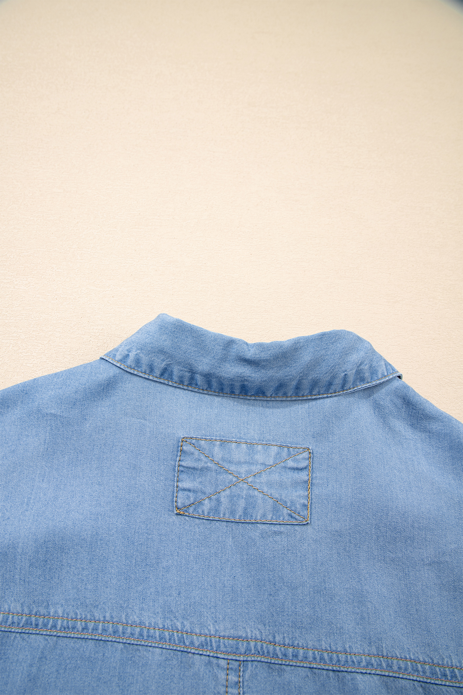 Beau Blue Half Sleeve Button Down Ruffled High Low Chambray Shirt - loveforevers