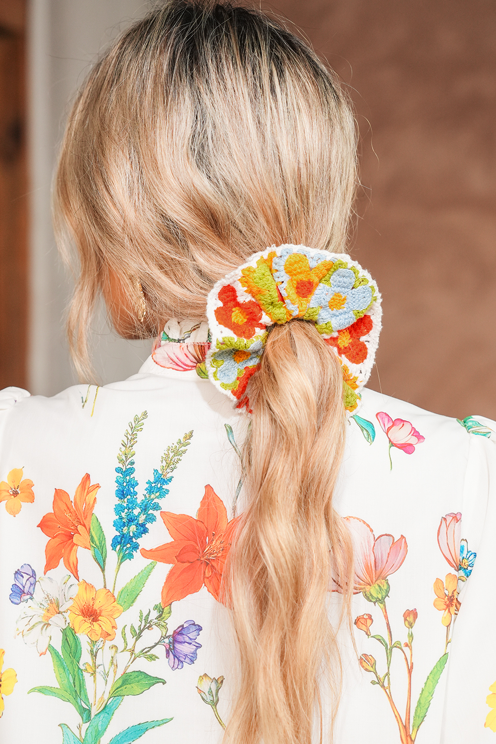 Yellow Bohemian Style Flower Crochet Scrunchy Hair Tie - loveforevers