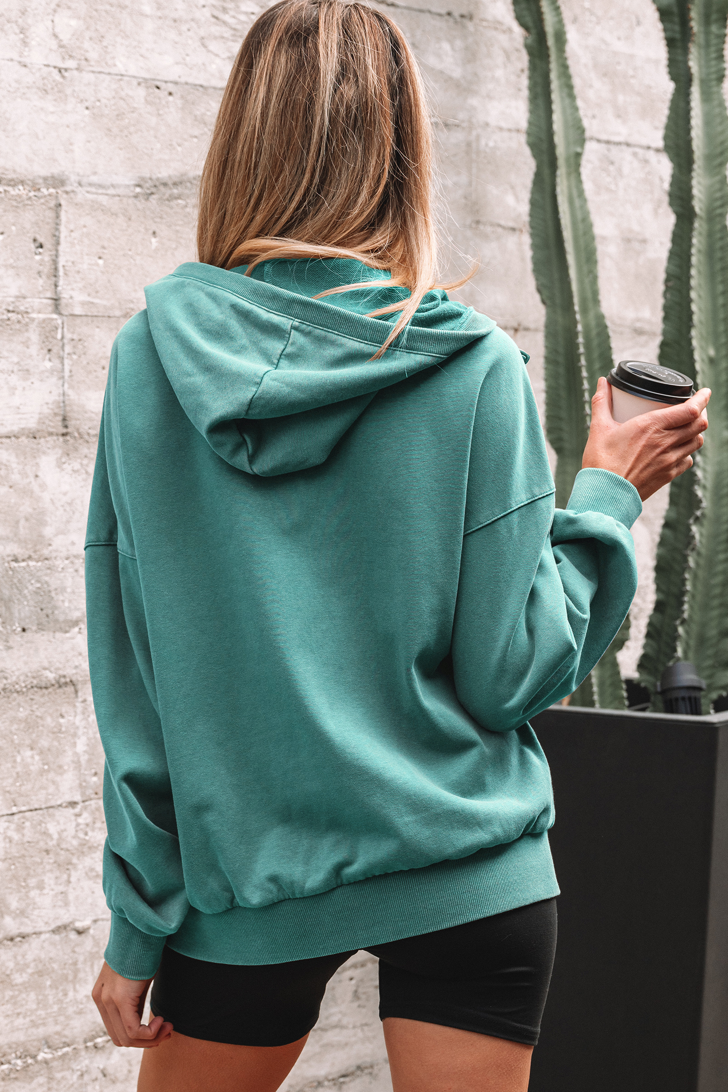 Canton Half Zip Kangaroo Pocket Mineral Wash Baggy Hoodie - loveforevers