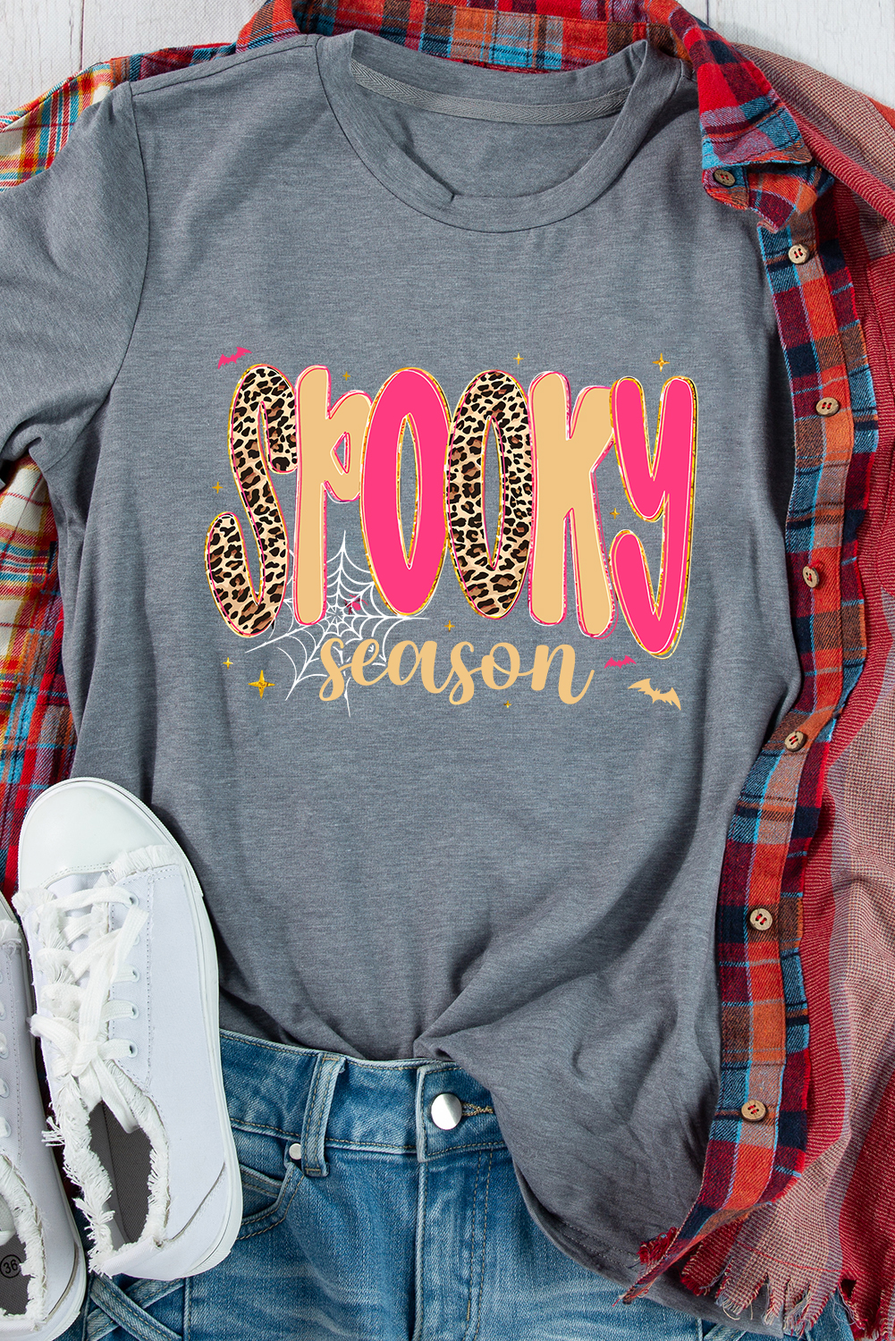 Gray Spooky Season Playful Halloween Graphic T Shirt - loveforevers