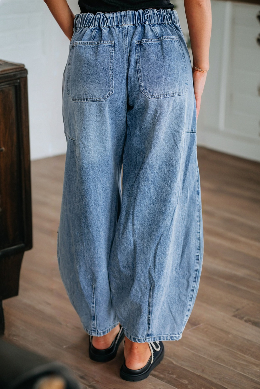 Myosotis Large Patch Pocket Drawstring Paperbag Waist Barrel Jeans - loveforevers