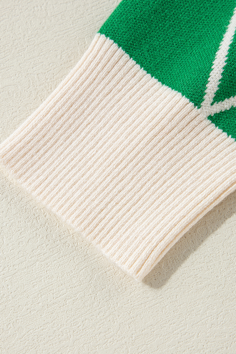 Dark Green Diamond Pattern Pom Accents Contrast Trim High Neck Sweater - loveforevers
