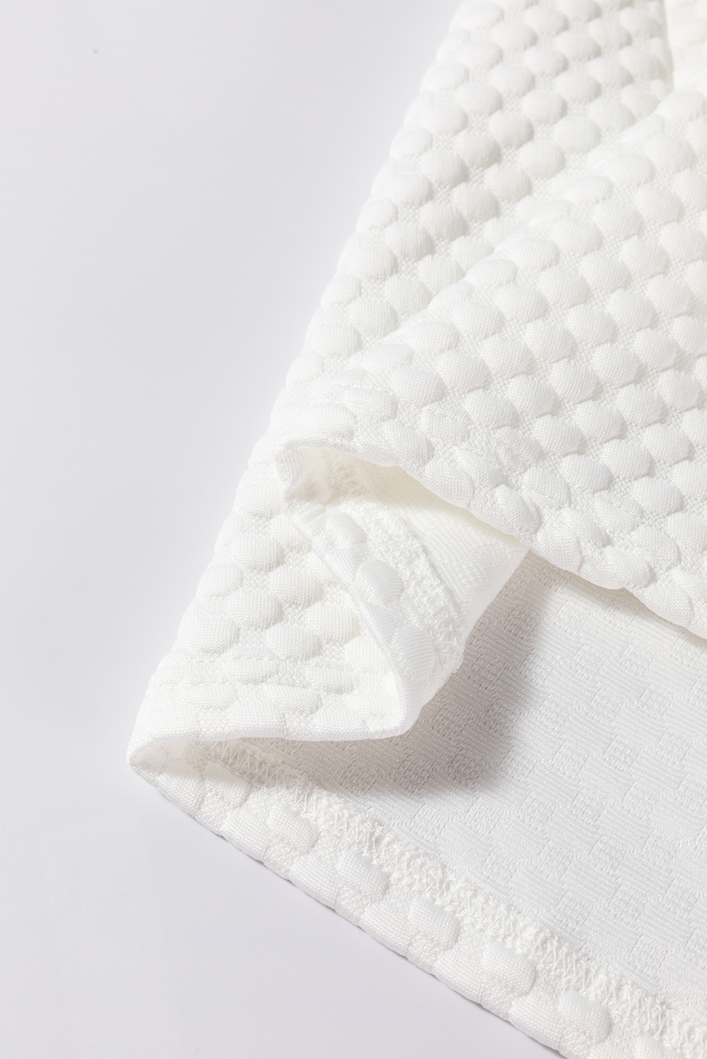 White Solid Textured O Neck Puff Sleeve Blouse - loveforevers