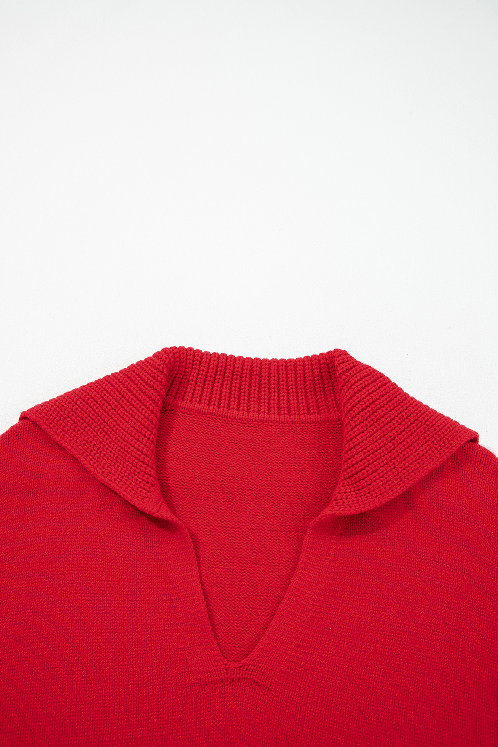 Racing Red Collared V Neck Ribbed Edge Sexy Elegant Sweater - loveforevers