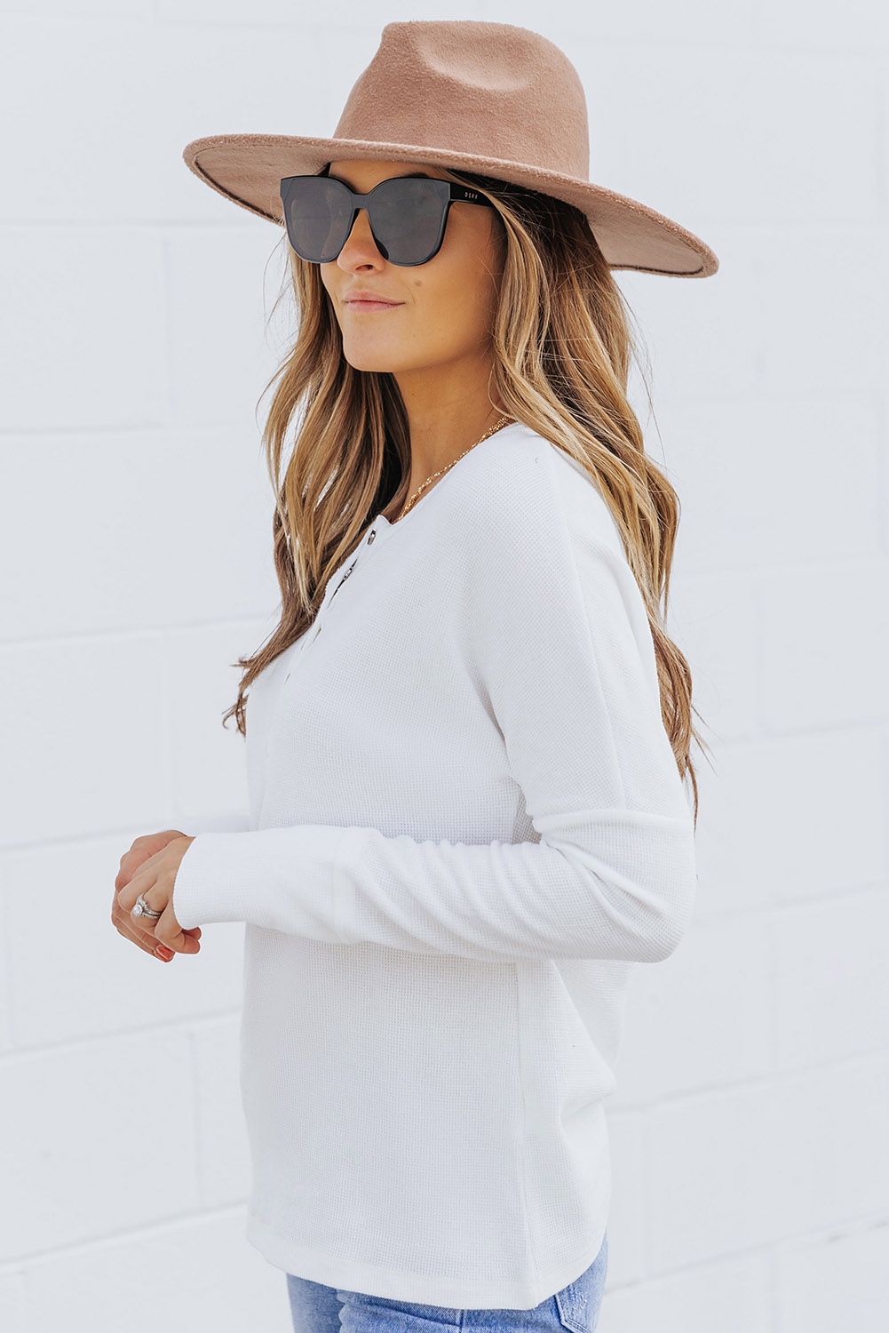Black Waffle Knit Henley Top - loveforevers