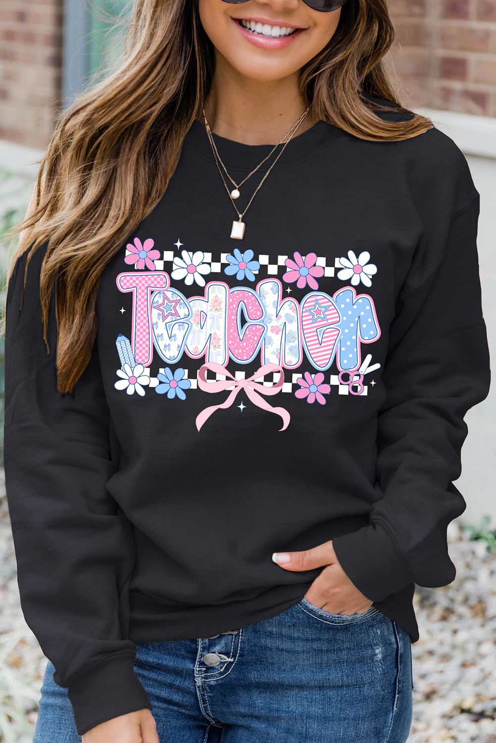 Black Custom Teacher Graphic Sweatshirt - loveforevers