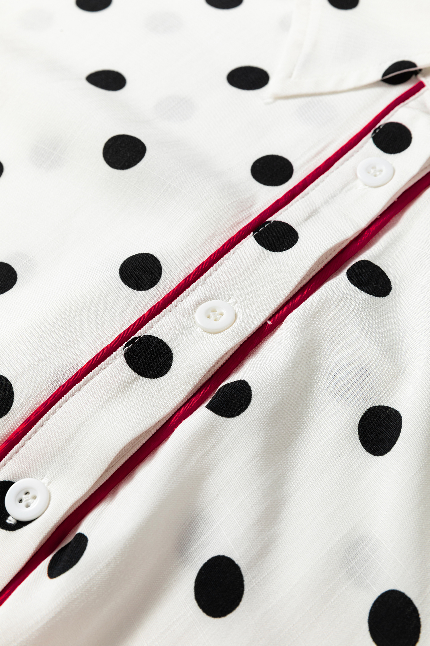 White Polka Dot Print Contrast Piping Elegant Shirt - loveforevers