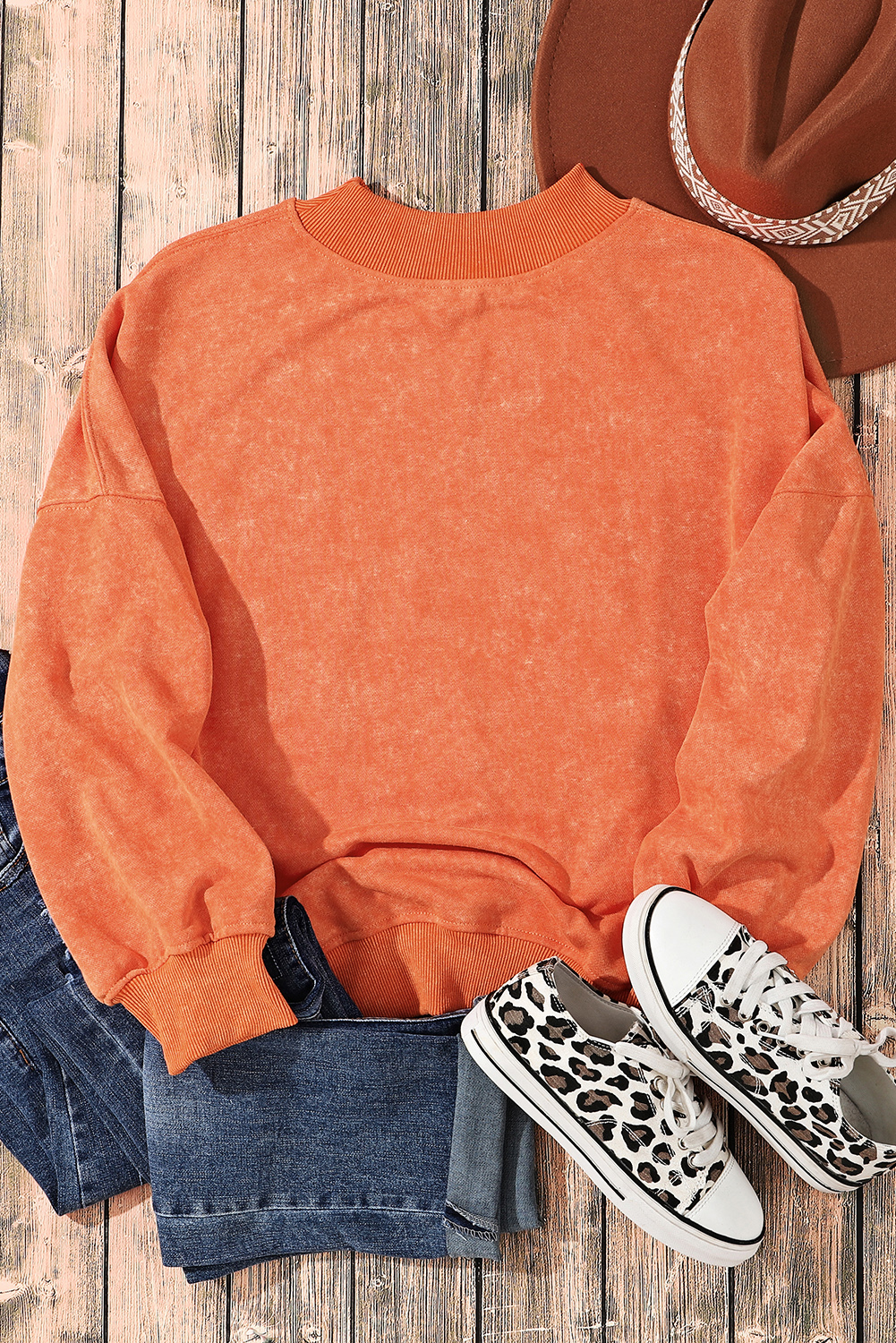 Brown Drop Shoulder Crew Neck Pullover Sweatshirt - loveforevers