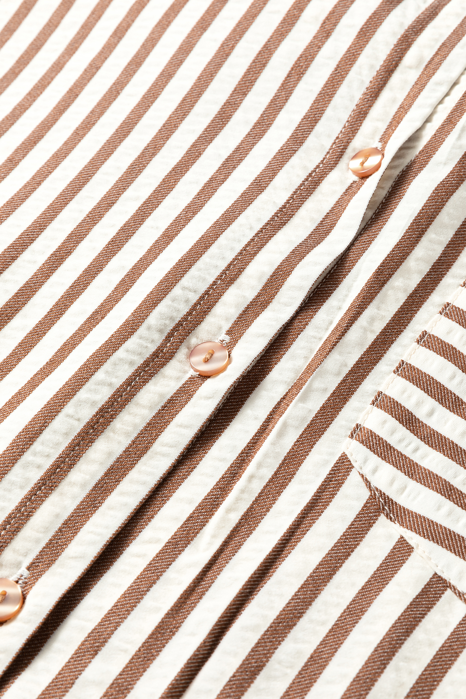 Brown Stripe Textured 3/4 Sleeve Round Hem Split Midi Shirt Dress - loveforevers