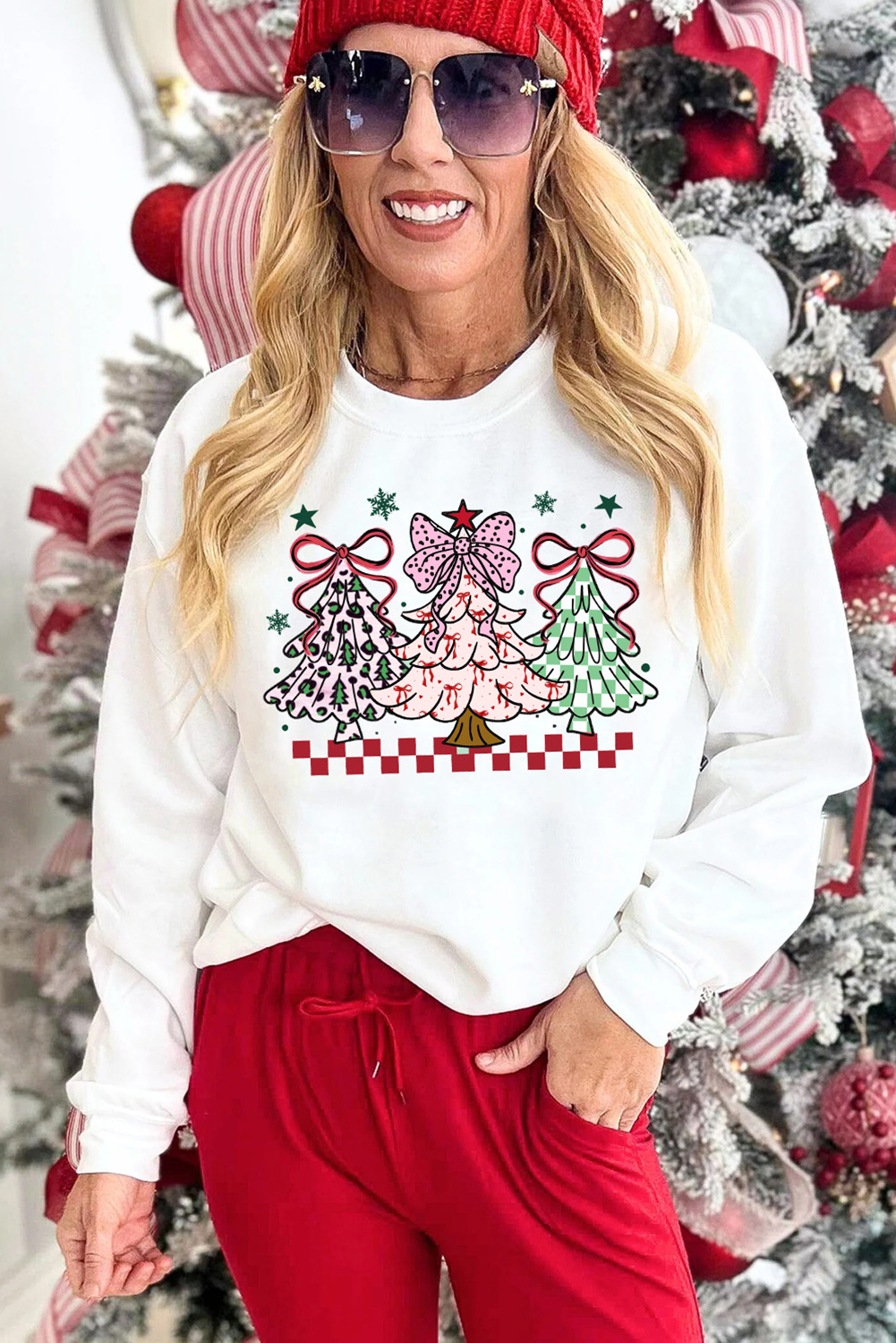 White Christmas Tree Graphic Customized Holiday Sweatshirt - loveforevers
