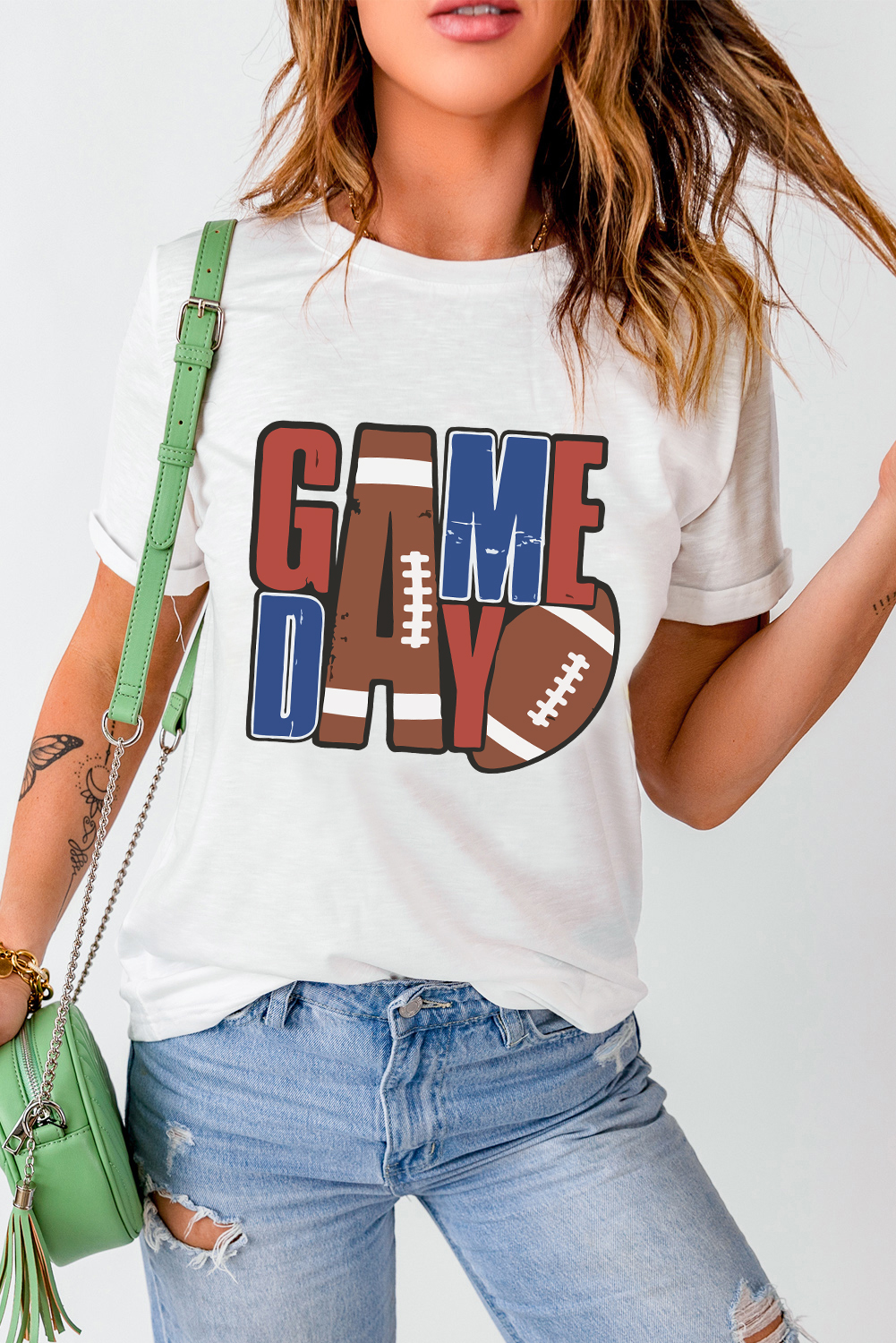 White GAME DAY Football Letter Graphic T Shirt - loveforevers