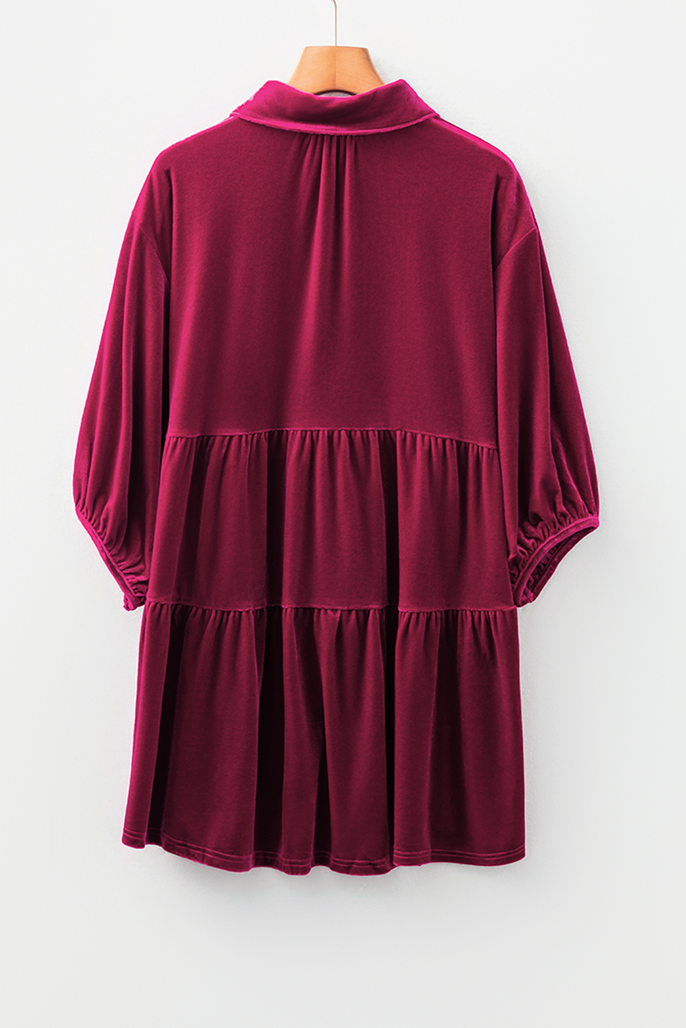 Burgundy 3/4 Sleeve Tunic Babydoll Velvet Shirt - loveforevers