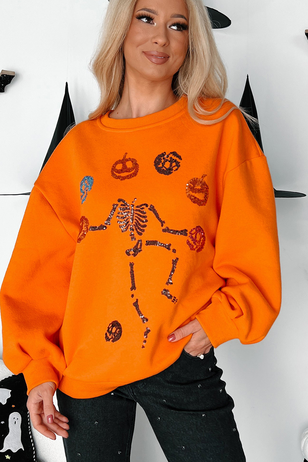 Carrot Dancing Critters Sequin Halloween Crewneck Sweatshirt - loveforevers