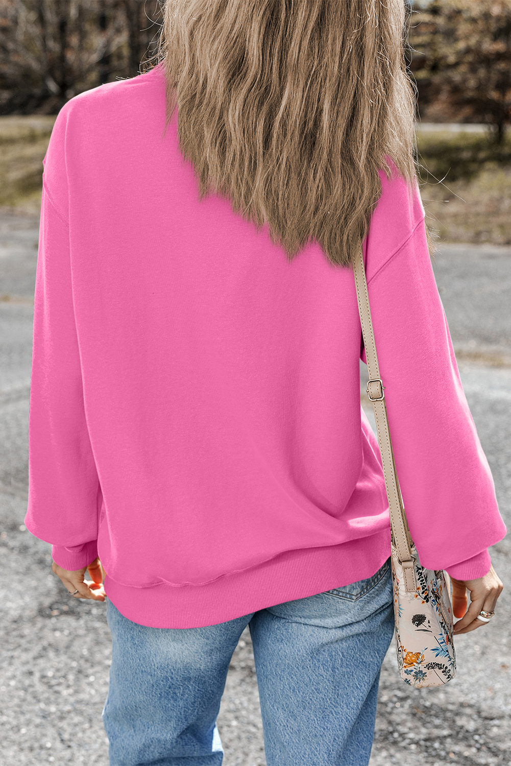 Navy Blue Plain Drop Shoulder Crewneck Pullover Sweatshirt - loveforevers