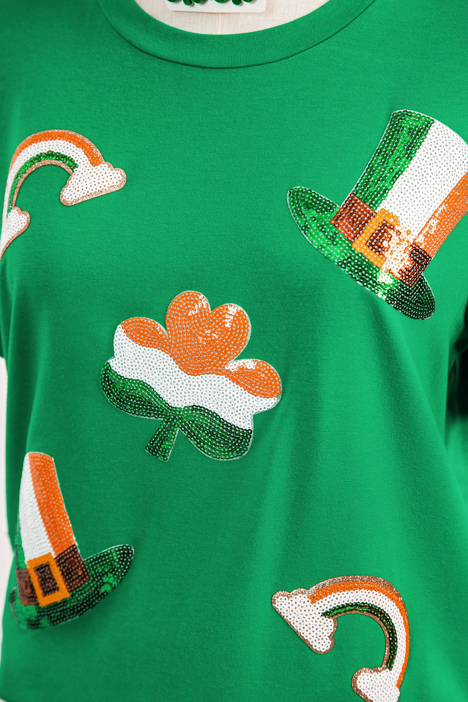 Bright Green St Patricks Day Elements Sequin Graphic Tee - loveforevers