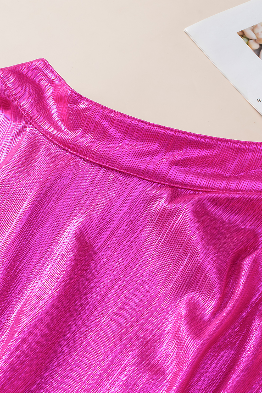 Bright Pink Ruched Sleeves Knotted Backless Blouse - loveforevers