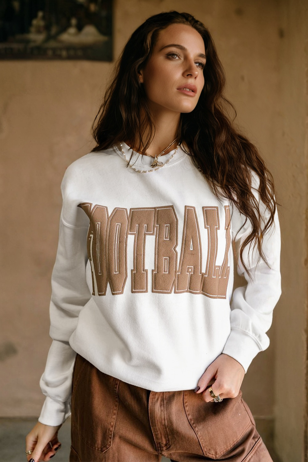 White FOOTBALL 3D Letter Graphic Crew Neck Sweatshirt - loveforevers