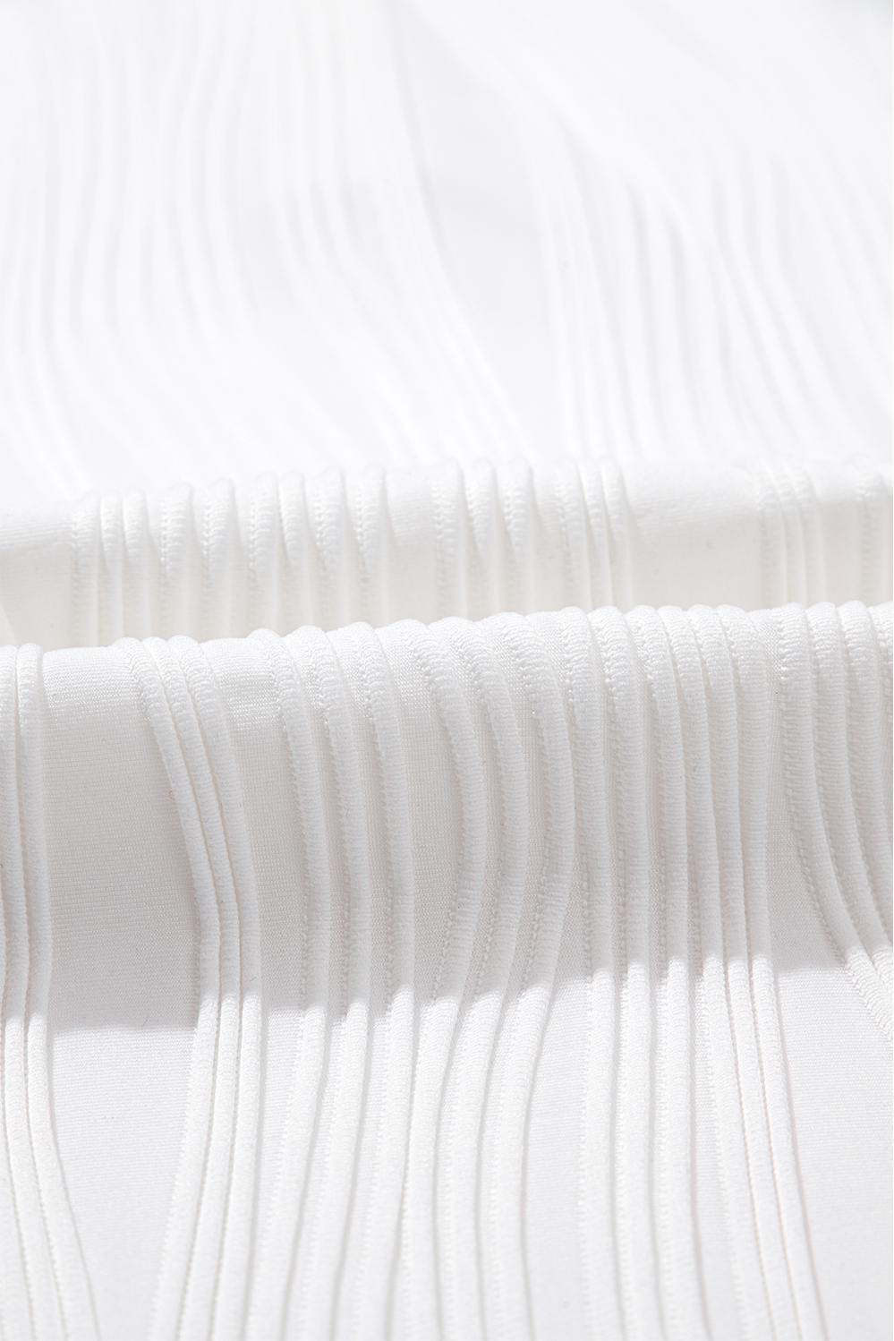 White Wavy Textured Button V Neck Tee - loveforevers