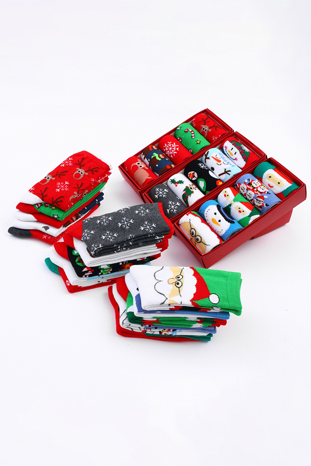 White Christmas Cartoon Pattern 5 Pairs/Set Socks Set with Box - loveforevers
