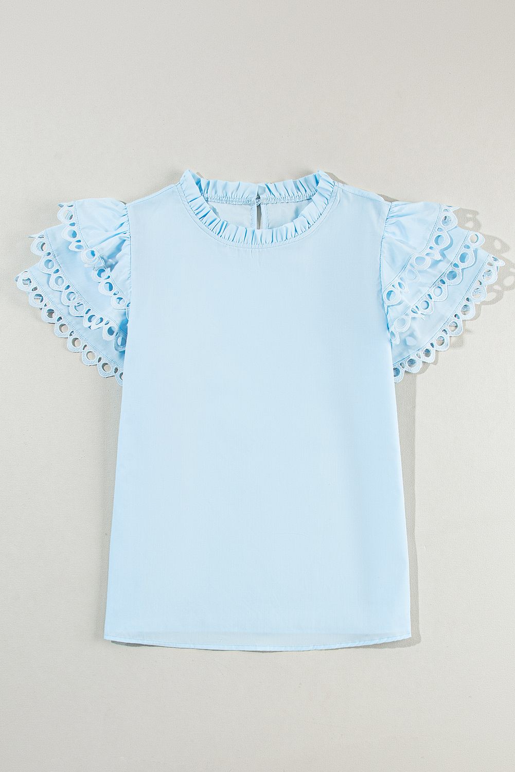 Beau Blue Layered Ric Rac Cap Sleeve Filled Neck Blouse - loveforevers