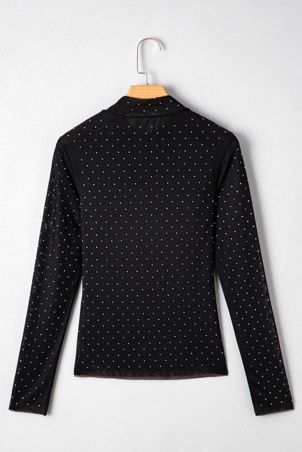 Black Rhinestone Embellished Mesh Long Sleeve Top - loveforevers